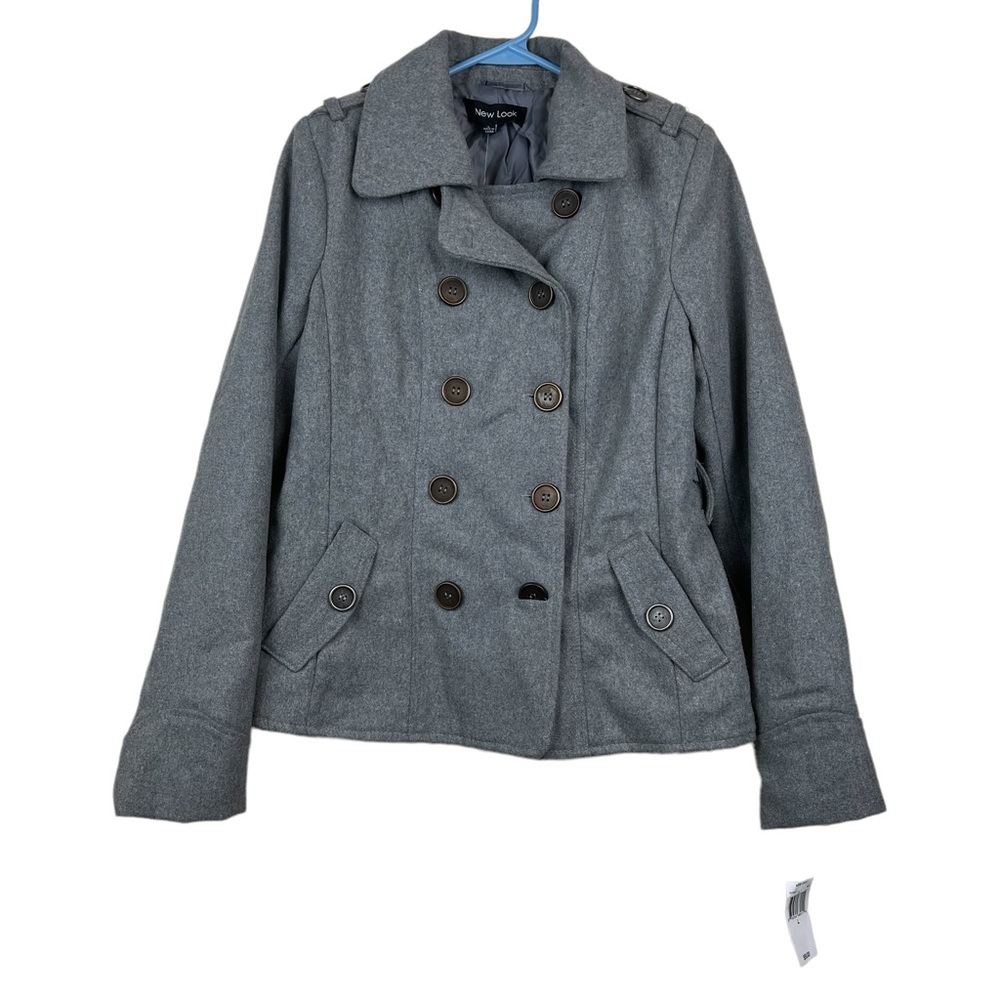 NWT New Look Girls Wool Blend Pea Coat Size L Gray Buttons Pockets - Picture 16 of 16